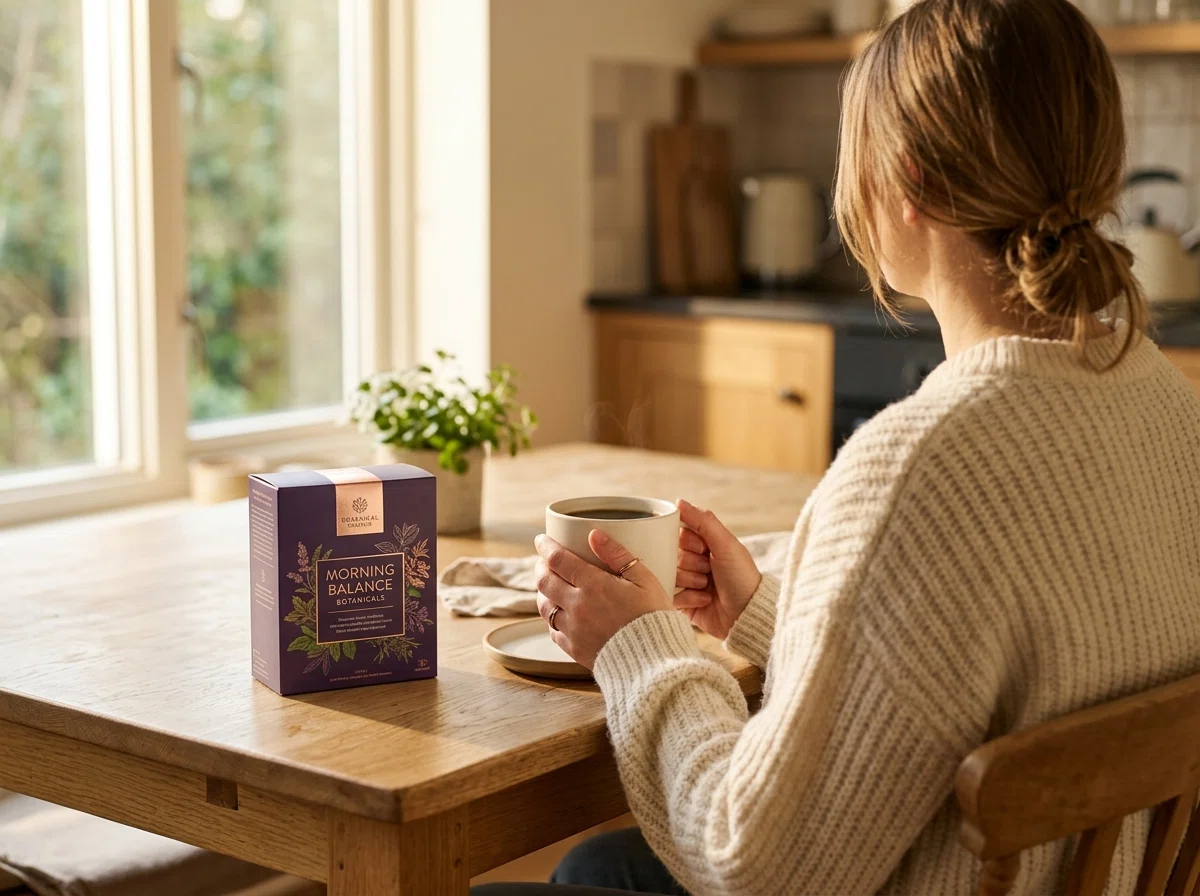 Morning routine with botanical supplement and coffee